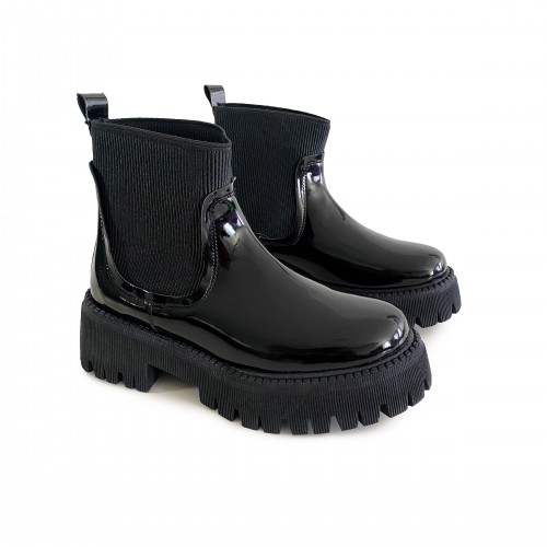 Patent Leather Chunky Chelsea Boots