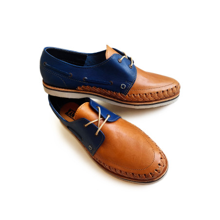 blue and tan huaraches