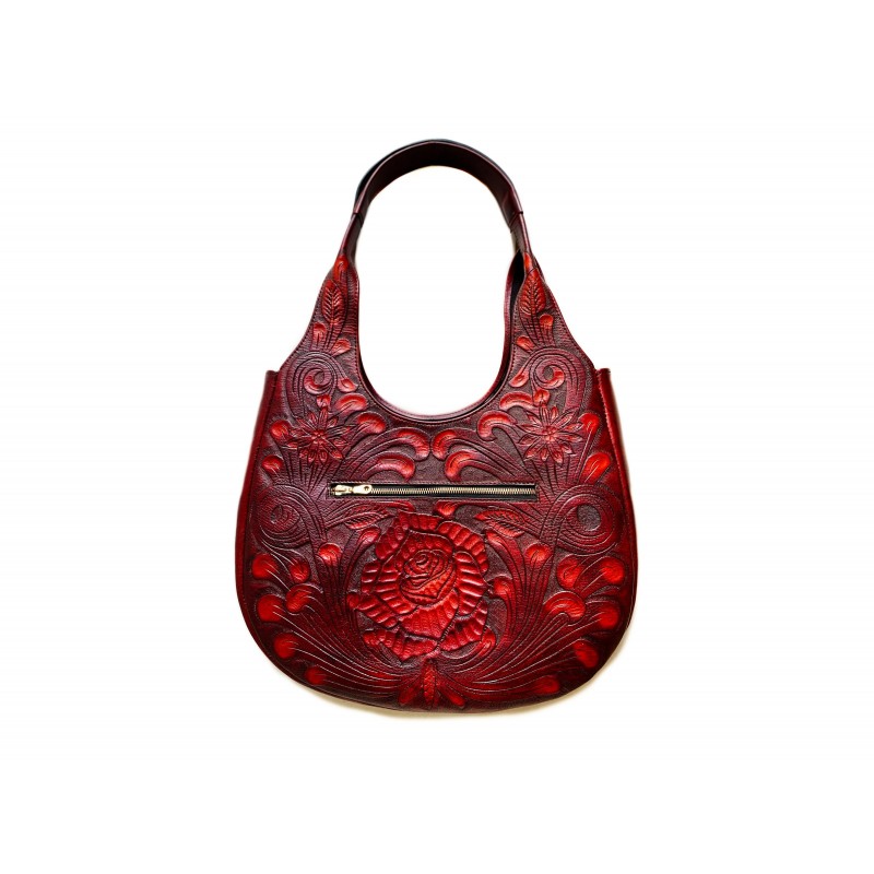 Hand-tooled Leather Bag Burgundy Leather Tote Bag Sian Kaan 